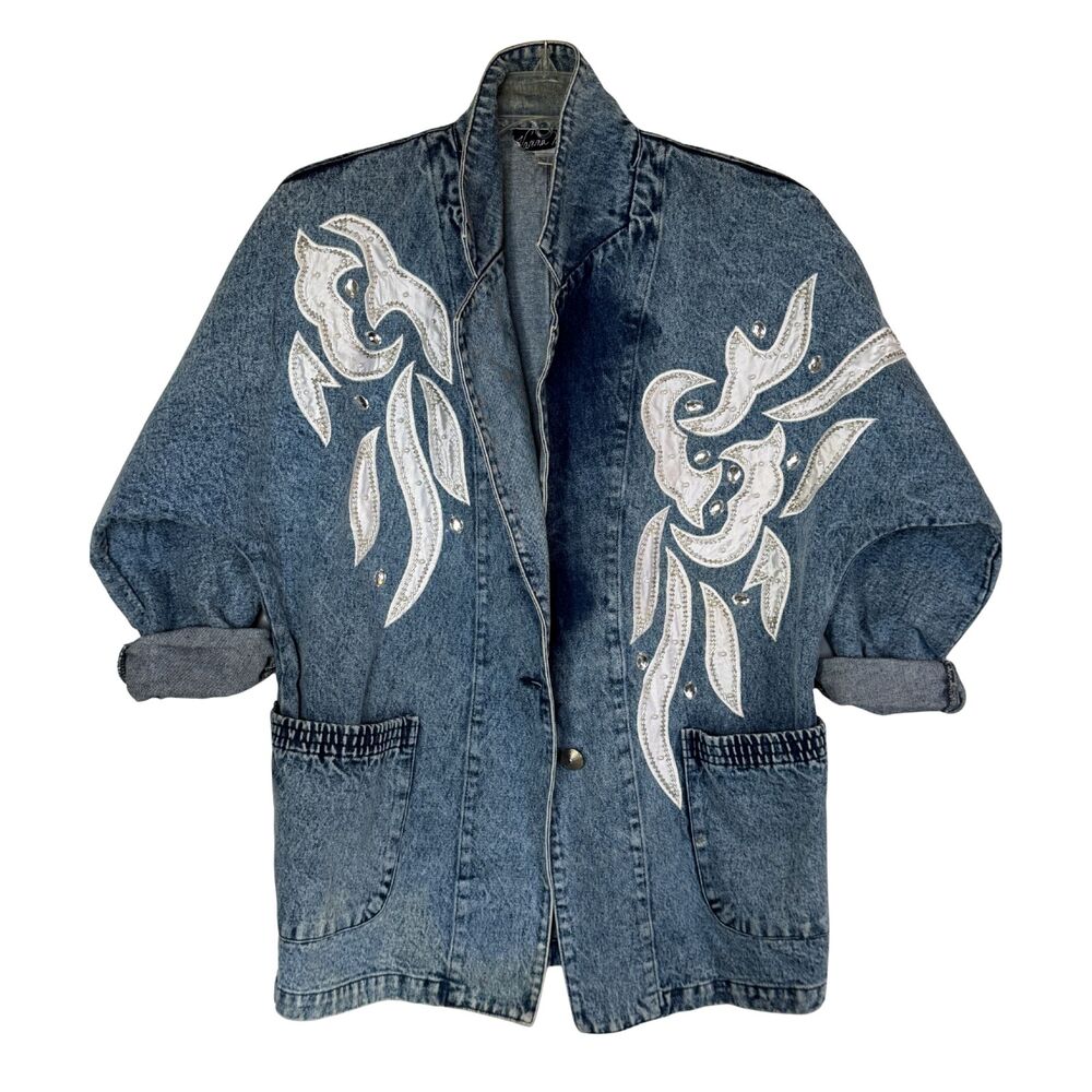Vintage Vanna White Denim Jacket - Embroidered Rhinestones, Size M